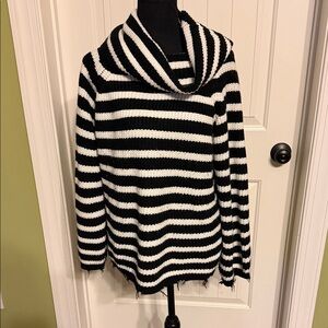 Black & White Striped Chunky Knit Sweater